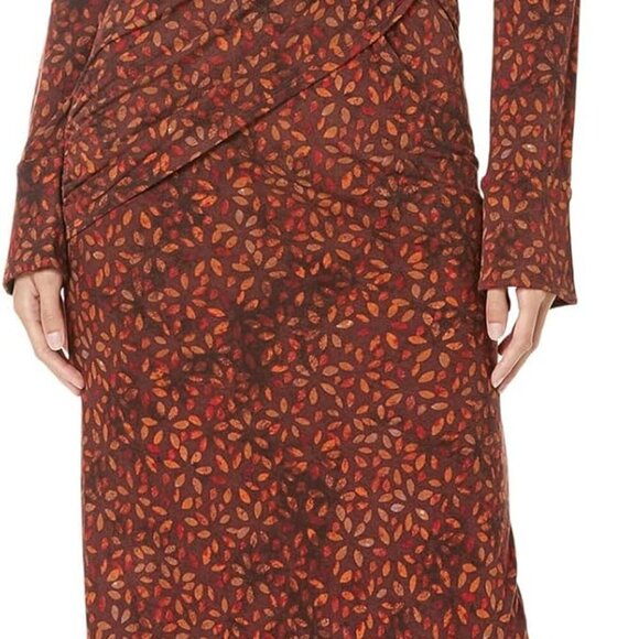 4 - NWT- FREE PEOPLE SHAYLA WRAP MIDI CHOCOLATE COMBO DRESS - Picture 3 of 11